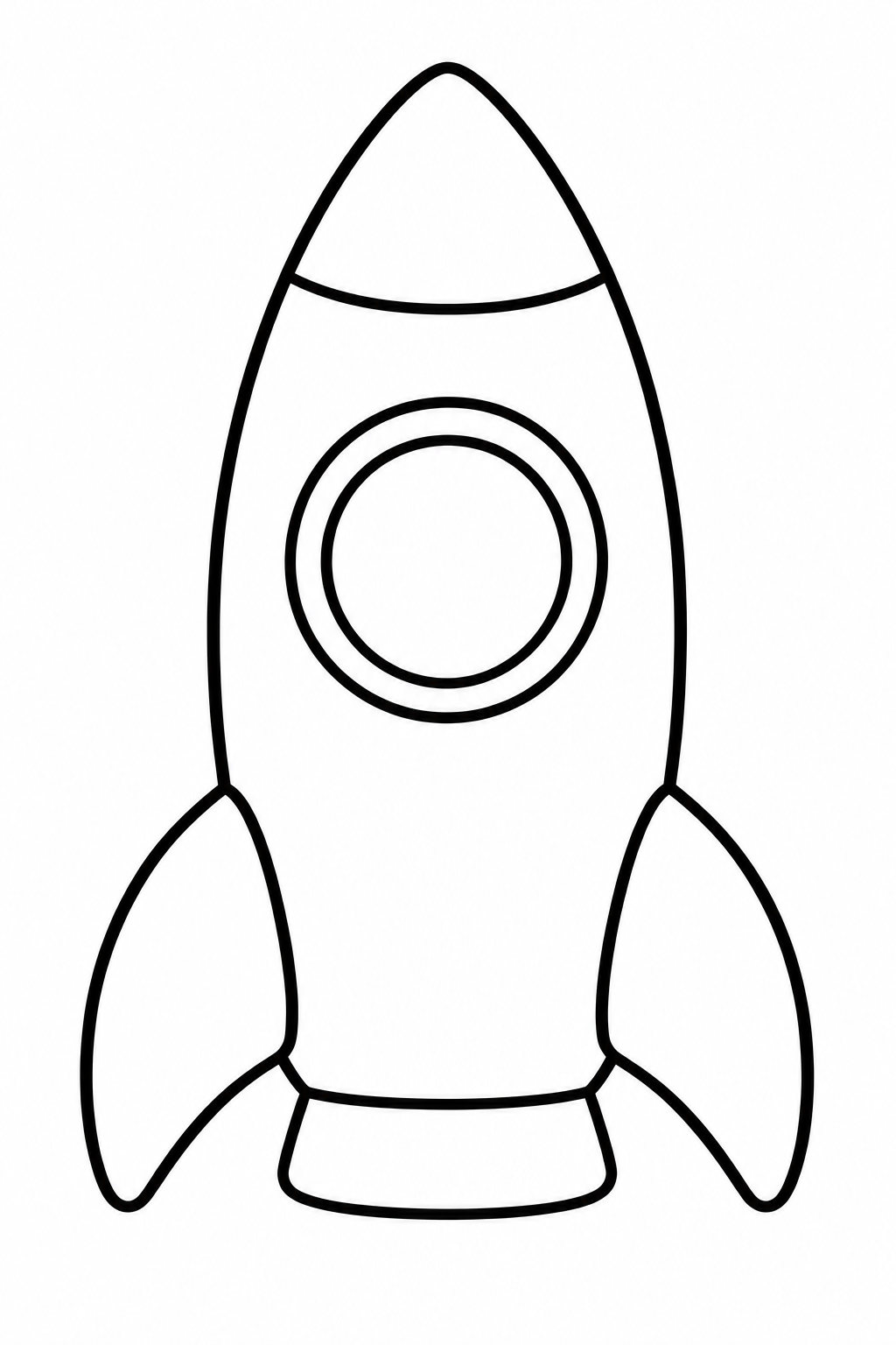 Kleine Rakete: Bereit für eine kunterbunte Reise ins All. Schwarze Konturen auf weißem Hintergrund zum Ausmalen.