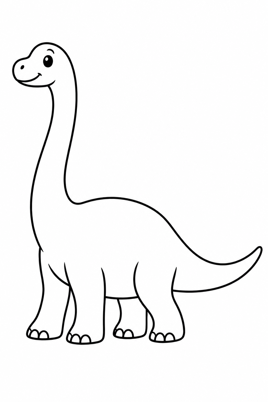 Kleiner Langhals: Ein sanfter Dino in deinen Lieblingsfarben. Schwarze Konturen auf weißem Hintergrund zum Ausmalen.