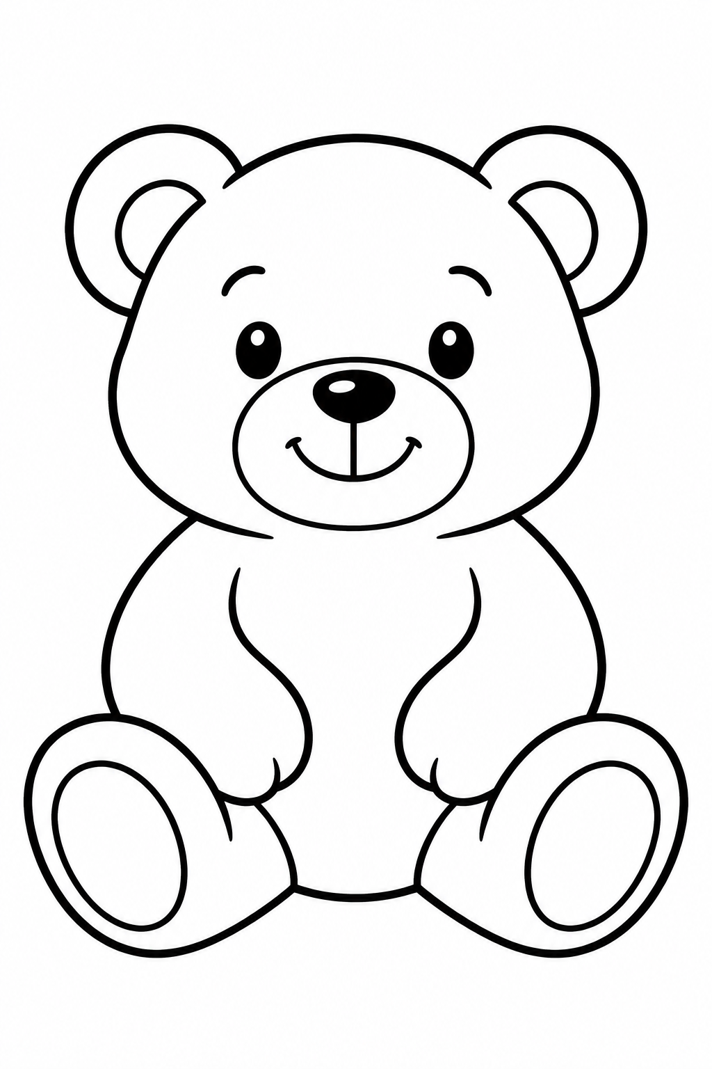 Kuscheliger Teddy: Ein lieber Bär wartet auf deine Farben. Schwarze Konturen auf weißem Hintergrund zum Ausmalen.