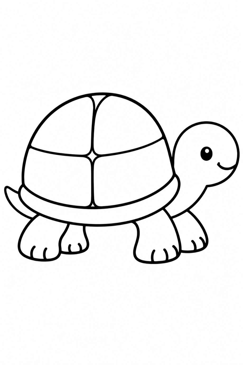 Gemütliche Schildkröte: Ganz in Ruhe schön bunt werden. Schwarze Konturen auf weißem Hintergrund zum Ausmalen.