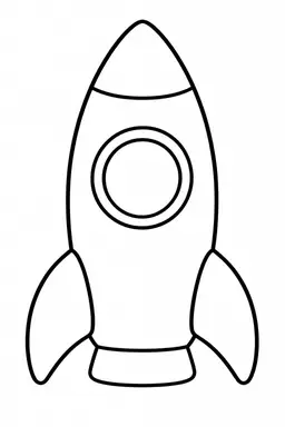 Kleine Rakete: Bereit für eine kunterbunte Reise ins All. Schwarze Konturen auf weißem Hintergrund zum Ausmalen.